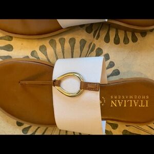 White and Tan Thong Sandals